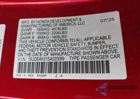 2025 Acura Integra A-Spec from USA, damaged, VIN 19UDE4H31SA020099